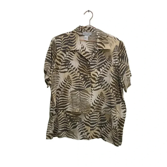 Diane Gilman Brown Short Sleeve Floral Print Hawaiian Shirt Size 2X - Picture 1 of 4